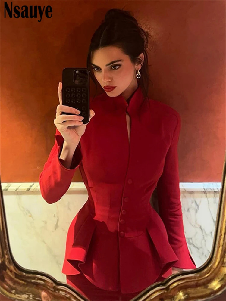 Nsauye sexy womens elegant sportswear twopiece set fashion long sleeved pleated top party Midi skiing suit 240823