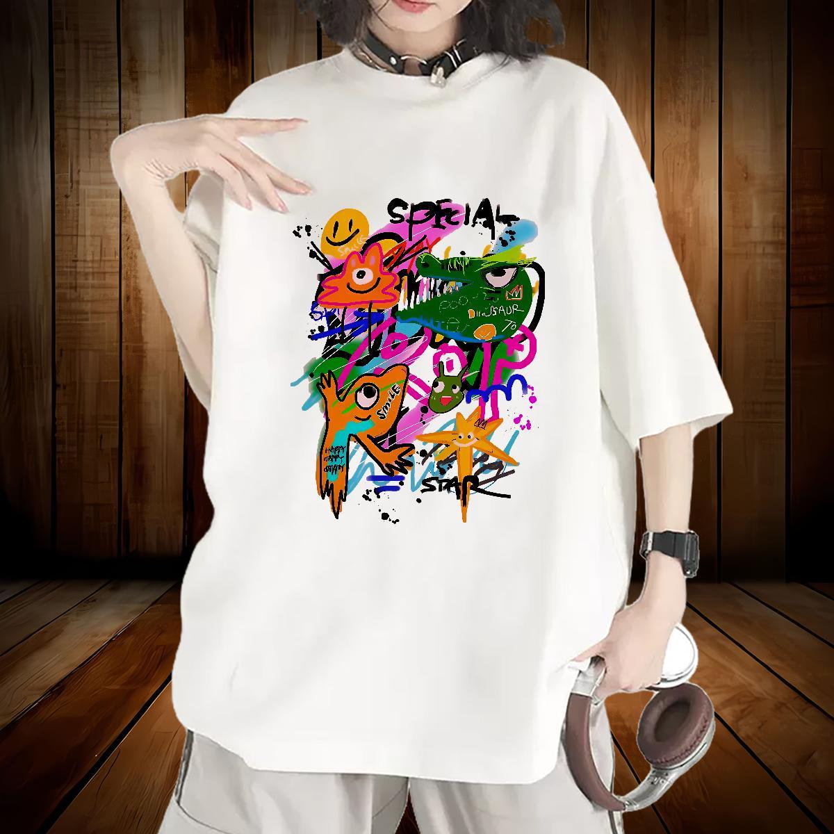 Free Shipping Woman Tshirt 100% Cotton 230g cartoon Beach Women T Shirts Breathable Crew Neck Custom Cartoon Tops