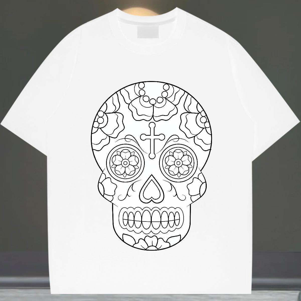 Popular Mens T Shirts 230g 100% Cotton skull Daily Outfit Anime Print Breathable Mens Tshirts Customized Tees Shirts