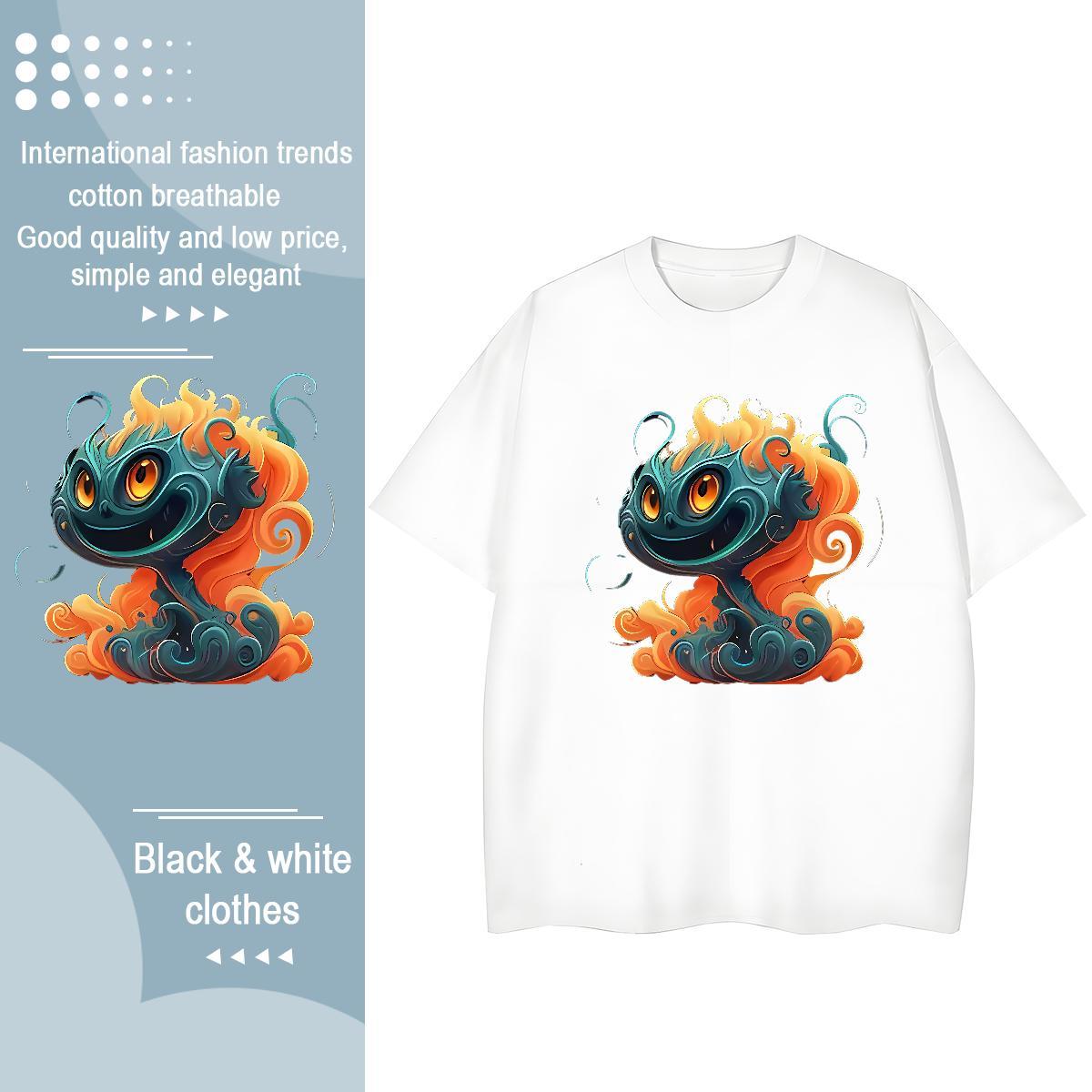 Loose fit Couples T Shirts 100% Cotton 230g fire Daily Wear Women T Shirts Round Neck Short Sleeve Black White Tees Shirts