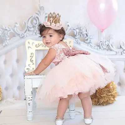 Princess child baby girl cute bow tie sequin dress lace transparent sleeveless mini dress holiday party blank cute dress W240823