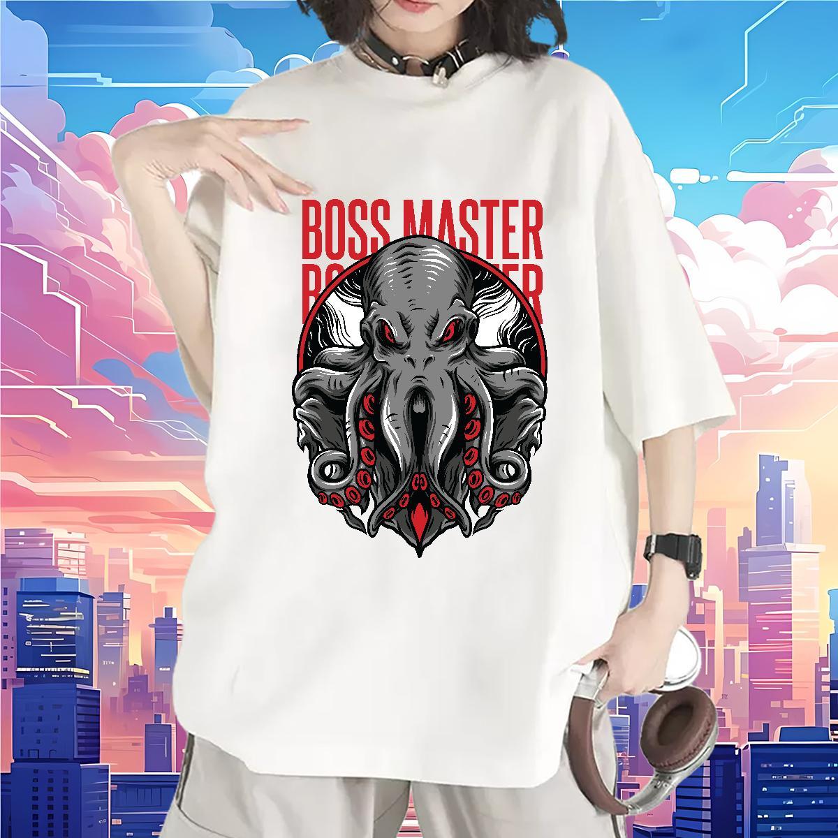Free Shipping Woman Tshirt 100% Cotton 230g Terror octopus Casual Sport Womens T Shirts Breathable Crew Neck Anime Tshirts