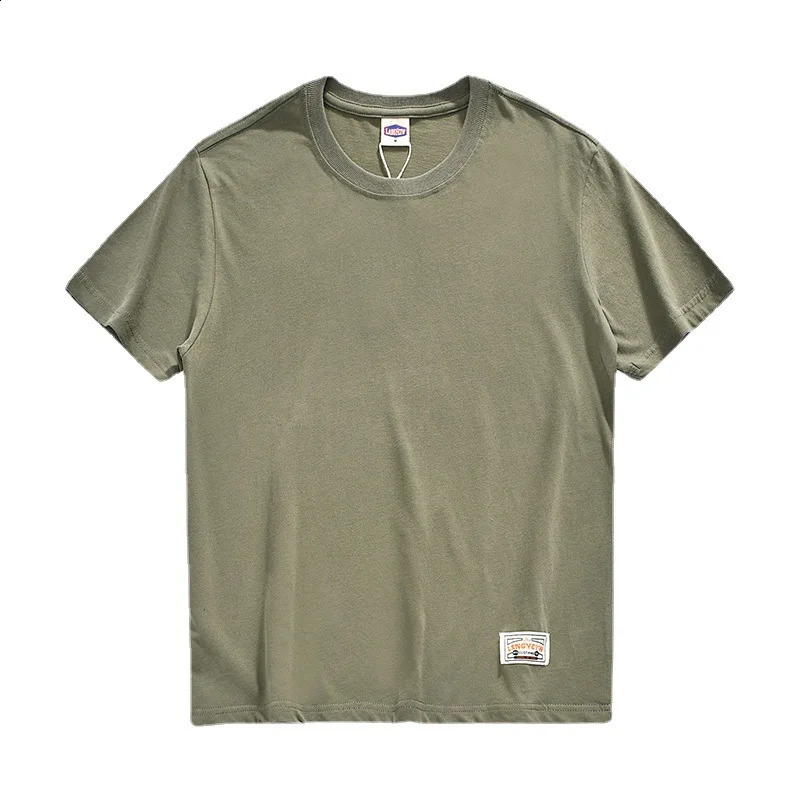 Japanese style solid color short sleeved Tshirt pure cotton mens round neck washable and brushed basic shirt loose top 240823