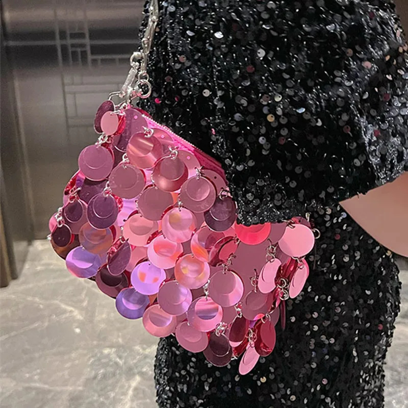 Silver Gold Sequins Chain Woven Bag Women Hollow Evening Bags Clutch Wedding Shoulder Crossbody Bag 240823