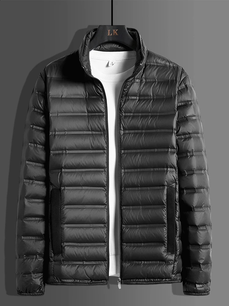 Winter ultra light down jacket for men item stand collar 90% white duck coat solid warm windproof machine Plus size 8XL 240822