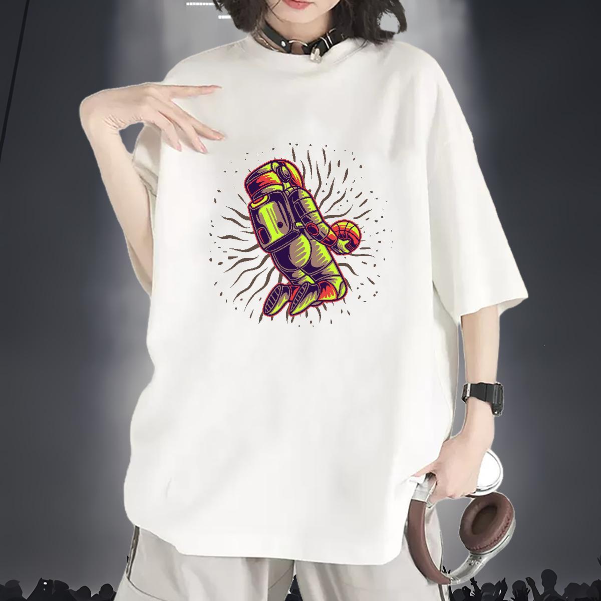 Brand Lady T shirt 230g Cotton universe Casual T Shirt For Woman O-Neck Short Sleeve Anime Print Polos