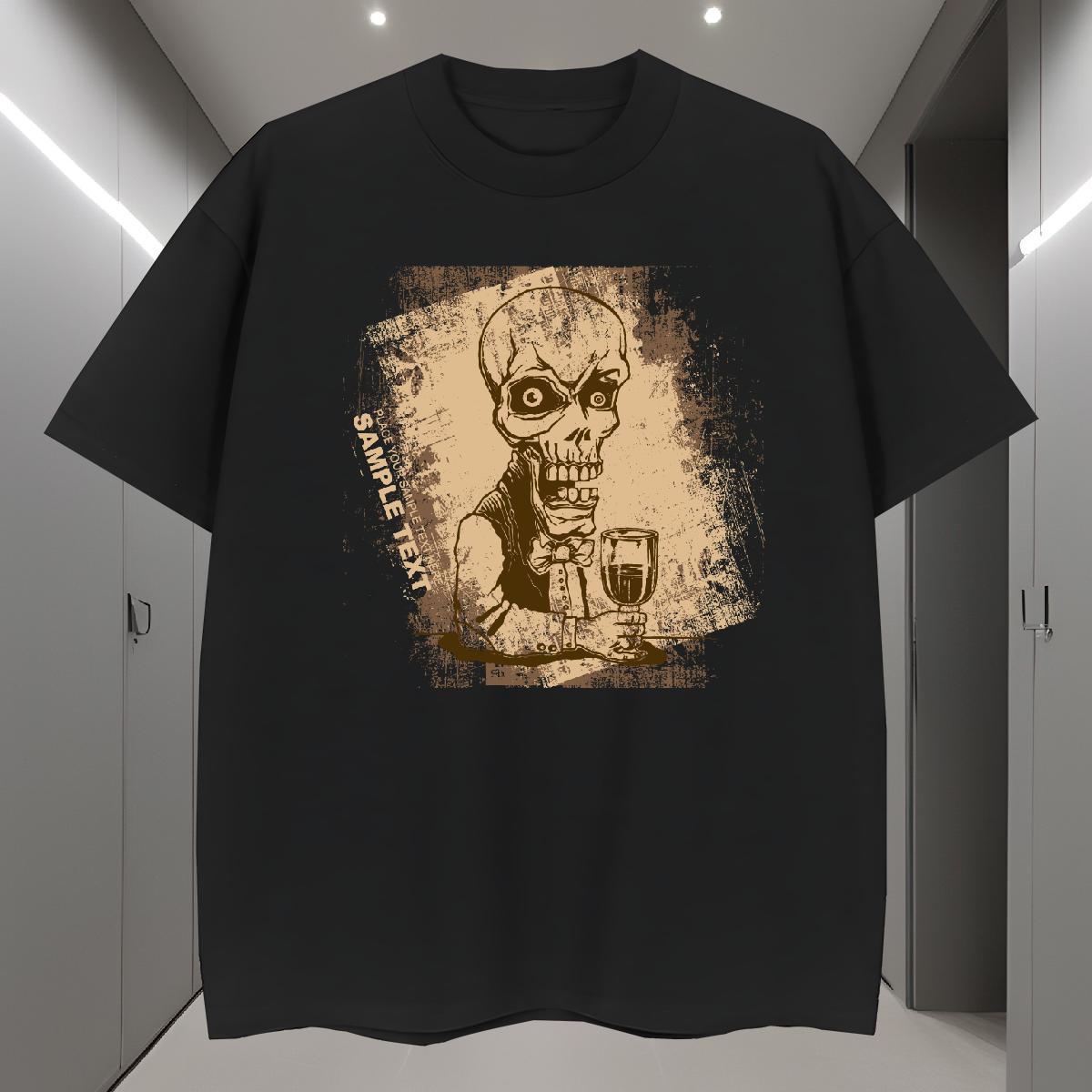Loose T shirt 100% Cotton 230g skull Anime Printing Street Skull O-Neck Short Sleeve Men Tshirts New Tees Shirts