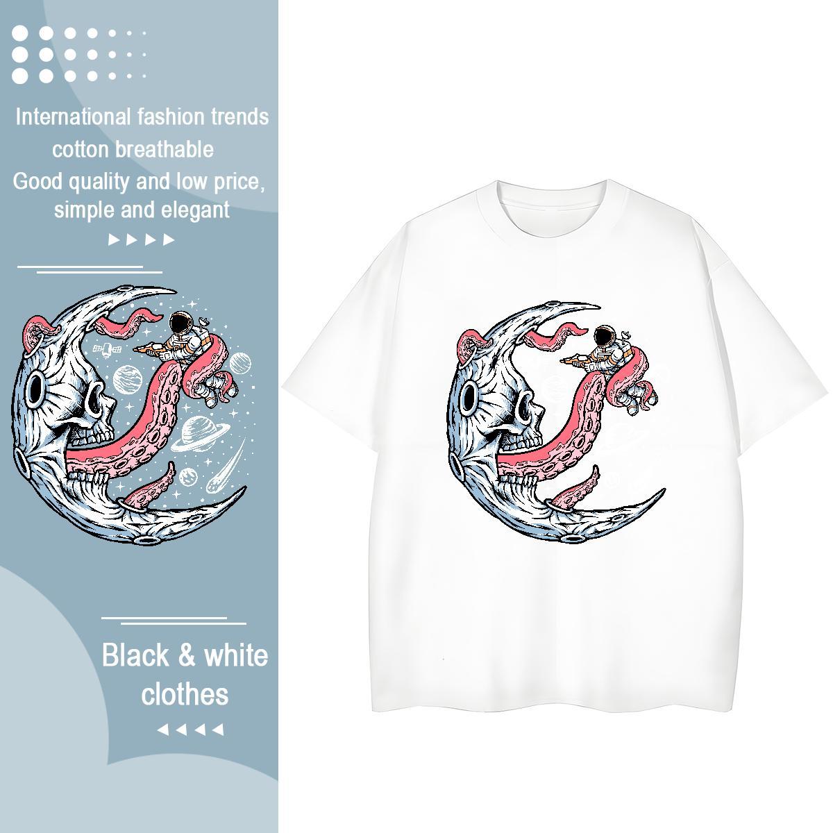High quality Women Tees 230g Cotton spaceman Casual Daily Wear Women T Shirts Breathable Crew Neck Anime Tshirts