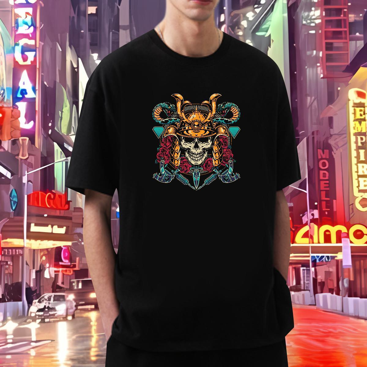 Free Shipping Mens T Shirts 230g Pure Cotton skull High Street Hip Hop DIY Logo Oversized Breathable Soft Men Tees Fashion Design Polos