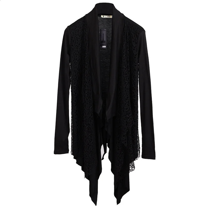 Spring Autumn Knitted Trench Coat Long Cardigan Mens Korean Fashion Knitwear Vintage Street Casual Jackets And Coats 240822