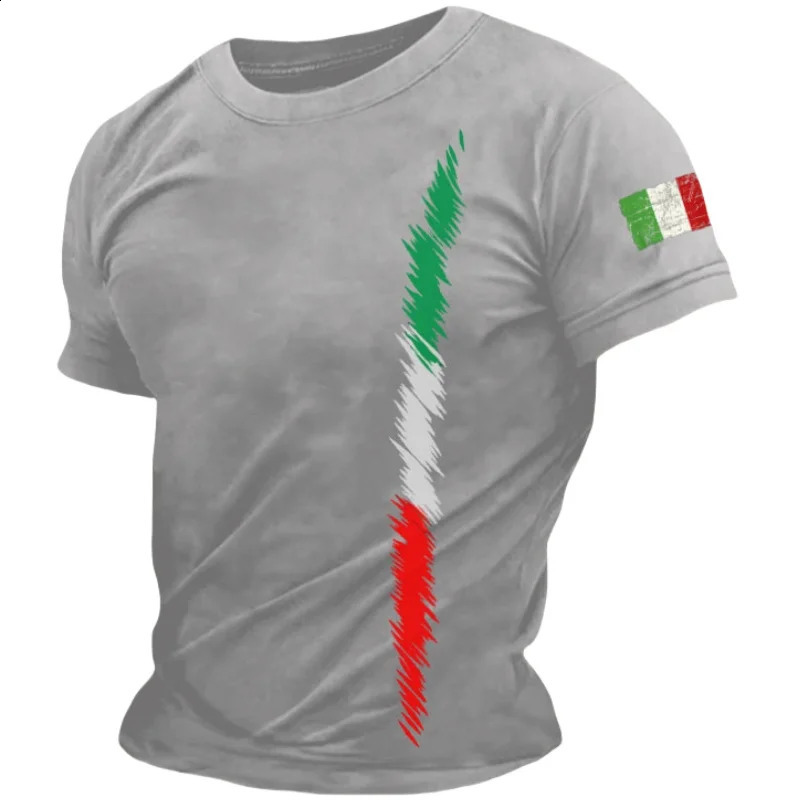 Summer casual Italian flag printed mens Tshirt polyester Oneck short sleeved solid color breathable top clothing 3XL 240822