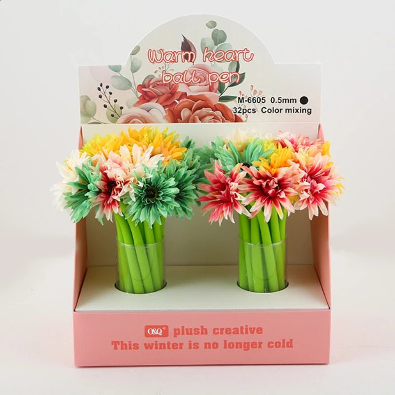 24 Pieces Rose peony Artificial flower ornament gel Pens Christmas Mothers Day Teacher Student Gift Multi Color Signature Pen 240822