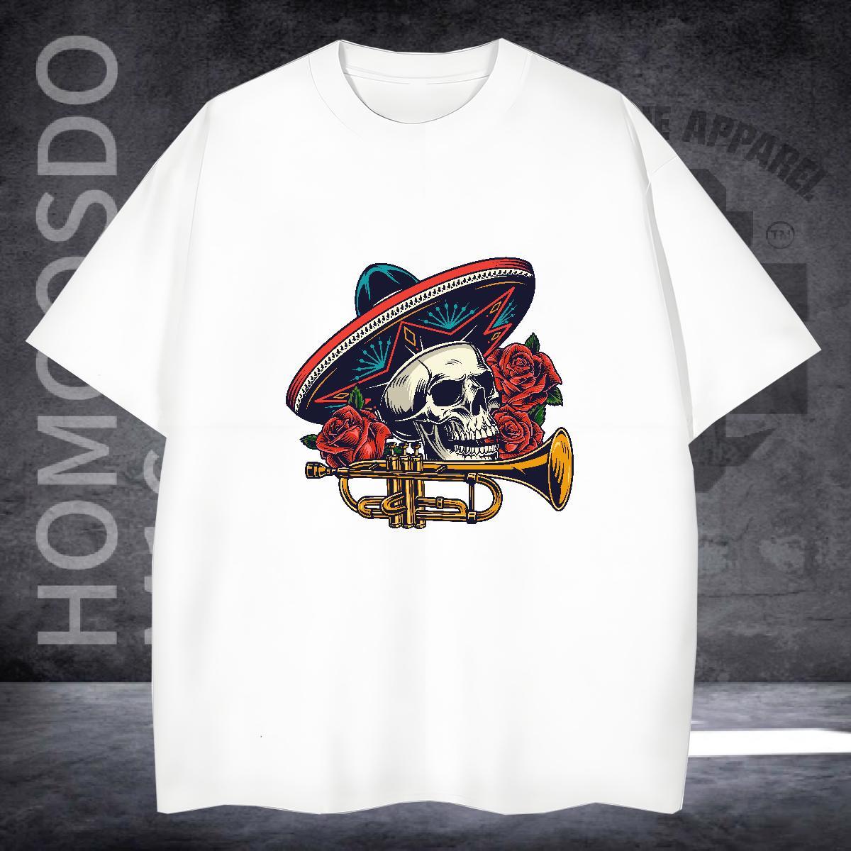Loose T Shirts Men 100% Cotton 230g skull Outdoor Customized Print Pure Cotton Couples T Shirts Stylist Clothes