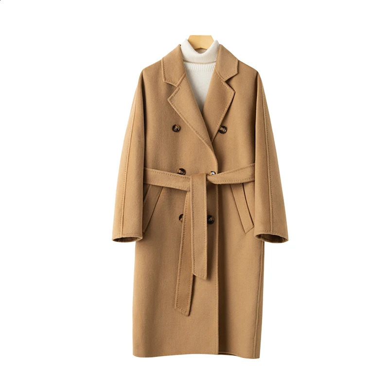 High quality doublesided 100 wool coat womens long elegant loose cashmere winter jacket 240823