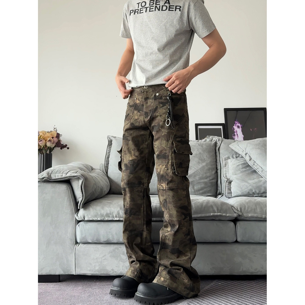 American Style Cleanfit Camouflage Jeans for Mens Spring and Summer New Style Showing High Elasticity and Slightly Flared Casual Workwear Pants