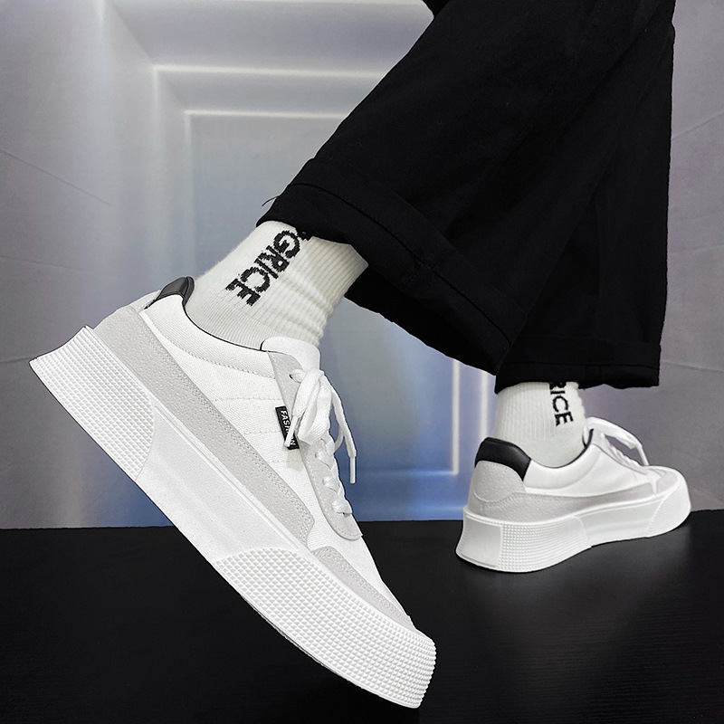 Ddmysports Spring New Men S Street Shoot And Popular Canvas Small White Shoes Low Top Thick Sole Igh Eight Board For OUTDOOR