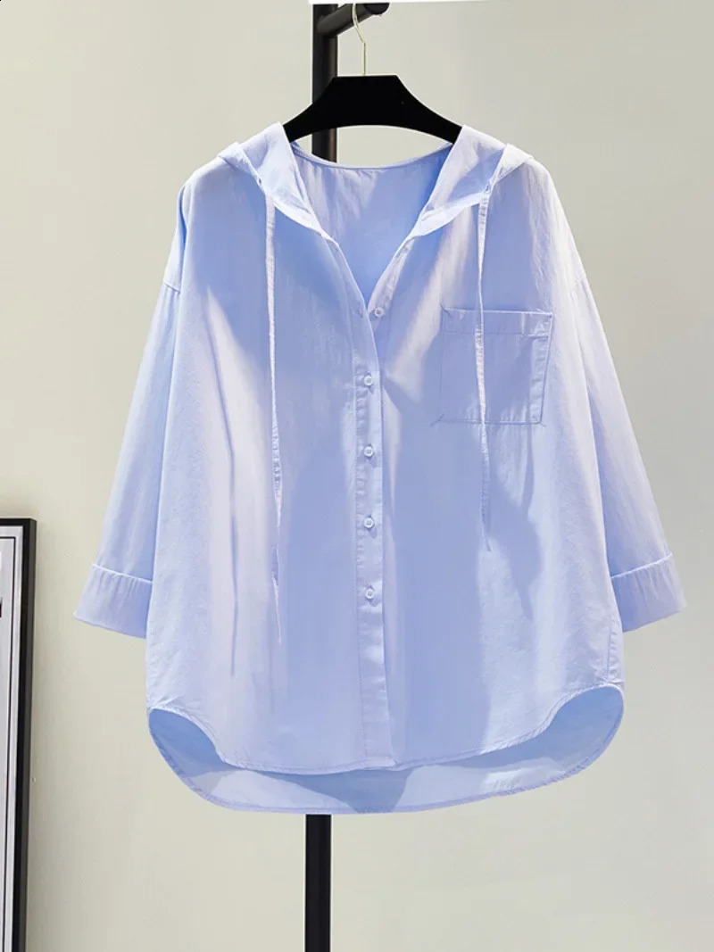 Blusas Mujer De Moda Oversized Tops Long Sleeve Fashion Korean White Blouse Women Shirt Hooded Casual Cotton Blouses 240823