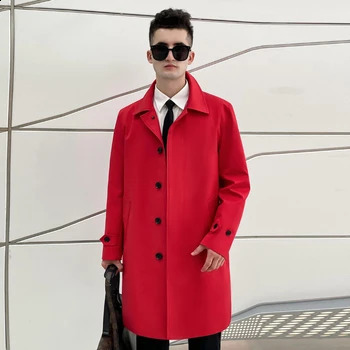 windbreaker mens single breasted Medium length red British mens coat detachable thickened down liner fashion trench coat 240822