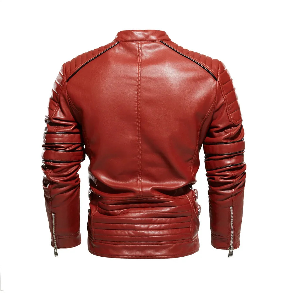 Mens Leather Jacket British Mens PU Jacket Stand Collar Slim Fitting Plush Oversized Leather Jacket 240822