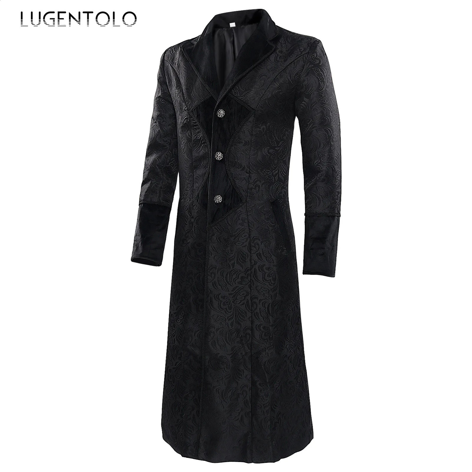 Men Jacquard Trench Punk Medieval Long Coat Retro Casual Single Breasted Lapel Black Male Vintage Party Autumn Jackets Lugentolo 240822