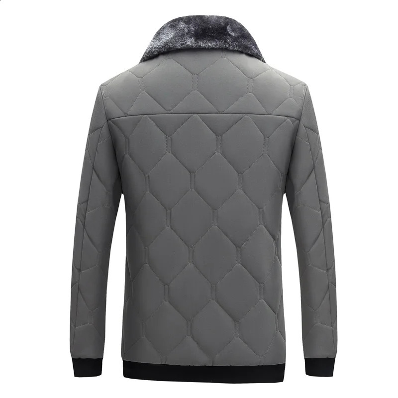 Mens fur collar warm jacket winter park windproof cotton pad thick black mens casual autumn wool 240822