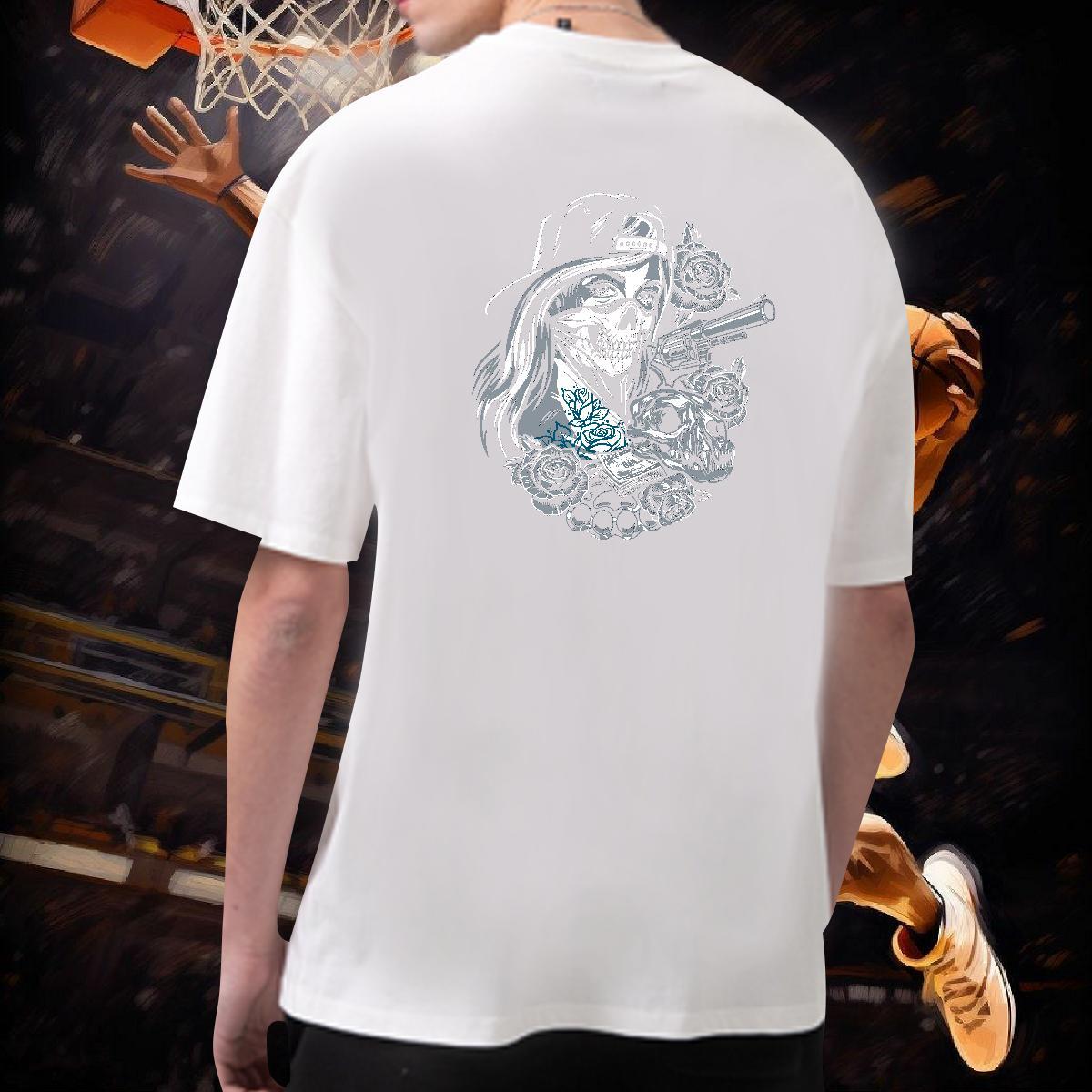 Comfortable T shirt 230g Cotton skull Street Wear Skull Breathable Short Sleeve Tshirts 2024 DIY Top Tees
