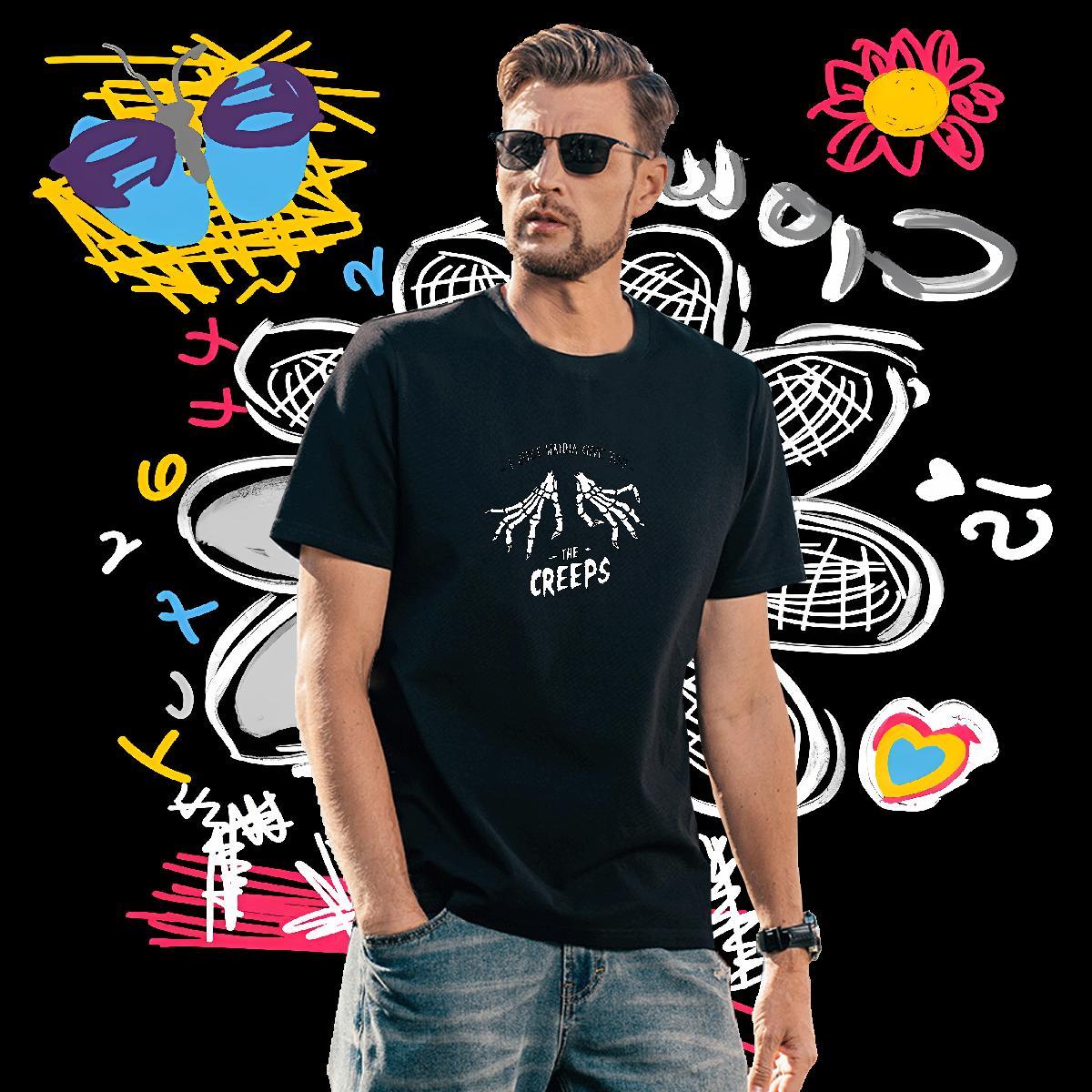 Free Shipping Men T Shirts 230g 100% Cotton skull Street wear Hip Hop DIY Anime Crew Neck Breathable Mens Tshirts Fashion Design Tees Shirts