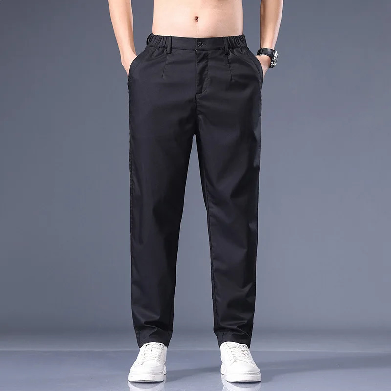 Spring plus size casual trousers straight trousers thin section youth men plus size stretch trousers black 44 40 men pants 240822