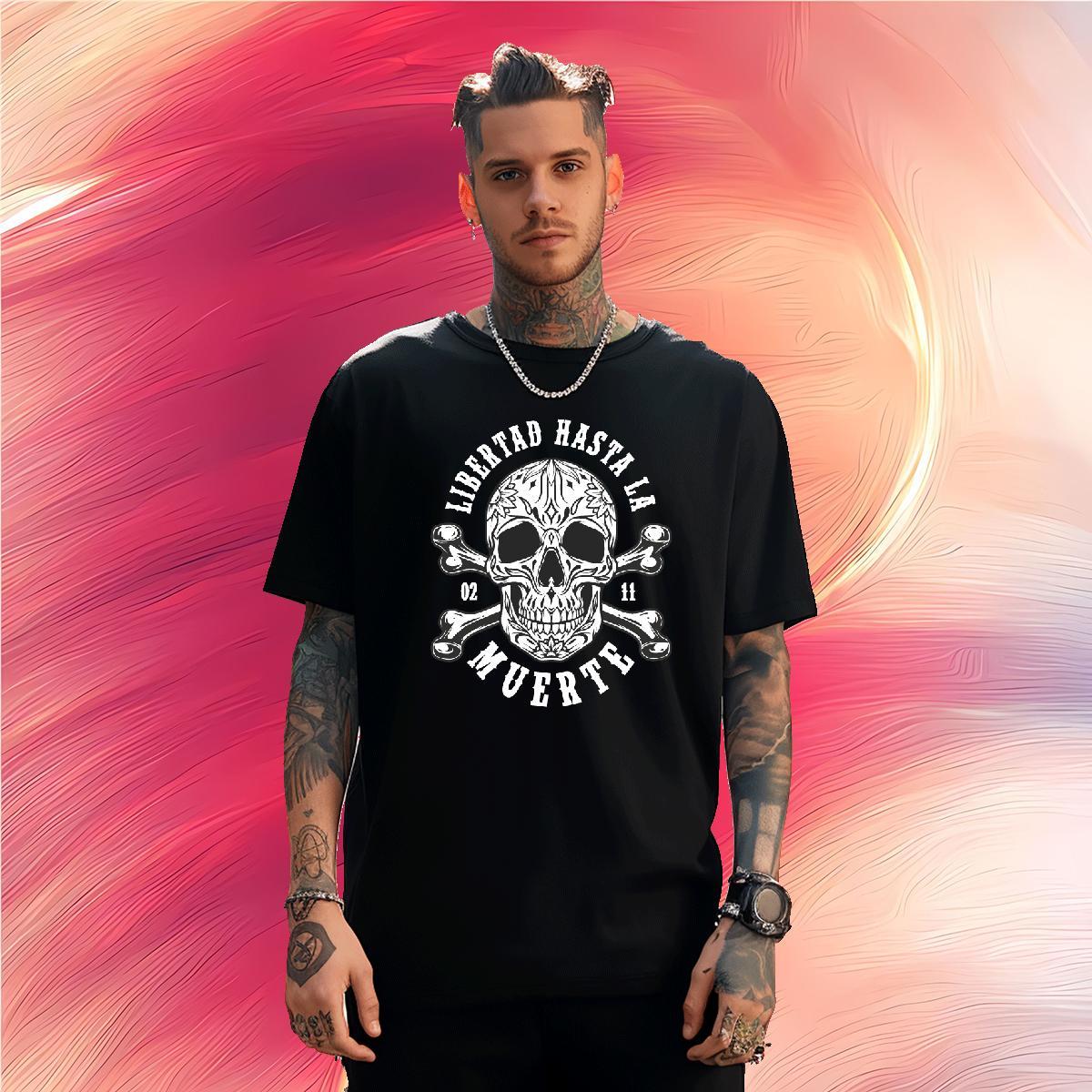 Comfortable T-Shirts 230g Pure Cotton skull Spring Summer DIY O Neck Short Sleeves Men Clothes T-Shirt 2024 New Clothings