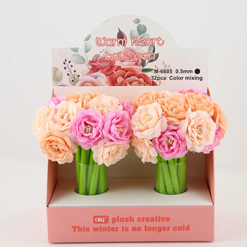 24 Pieces Rose peony Artificial flower ornament gel Pens Christmas Mothers Day Teacher Student Gift Multi Color Signature Pen 240822