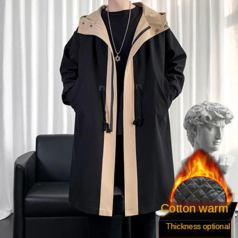Spring Long Style Coat Mens High Quality Casual Trench Coat Casual Hoooded Jackets Mens Clothing Windbreakers Waterproof 240822