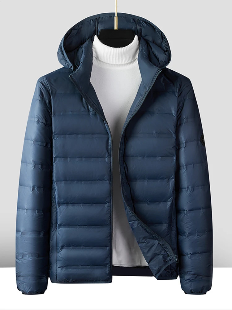 80% white duck down paddle winter jacket mens lightweight hooded windproof casual warm Plus size 8XL 240822