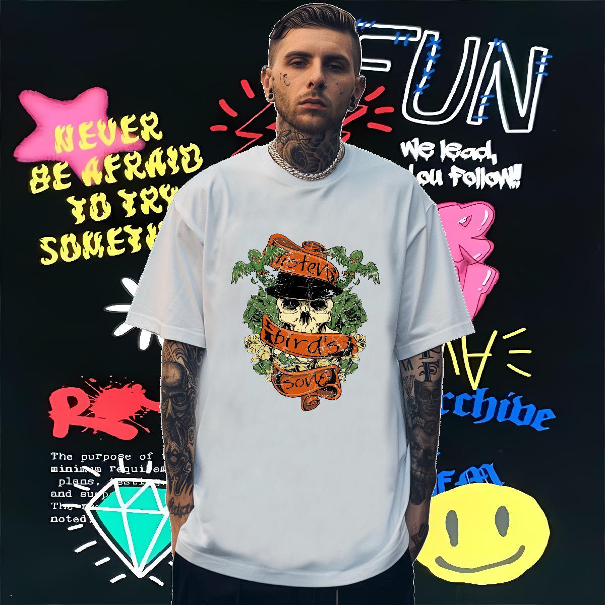 Brand T-Shirts 230g 100% Cotton skull Street Wear Anime Print Breathable Tshirts New Designer Clothings