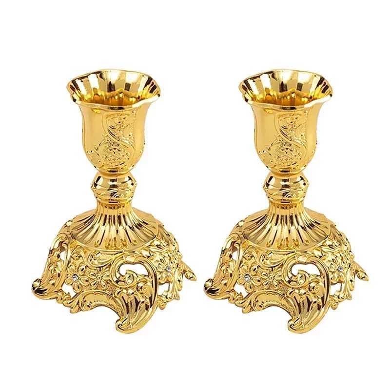 2pcs Retro Candlestick Gold Sier Holder Wedding Centerpieces Candle Holders Banquet Dinning Table Decorations Ornaments Y240823
