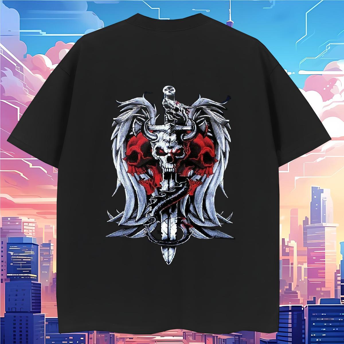Soft T Shirt For Man 230g 100% Cotton skull Street Casual Graphic O Neck Short Sleeves Tshirts Factory Direct Wear