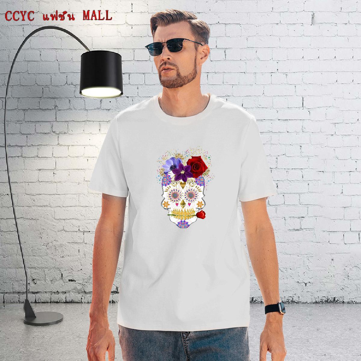 Loose Fit T Shirts Men 230g 100% Cotton skull Street Custom Printed O-Neck Short Sleeve Men Clothes T-Shirt 2024 New Top Tees