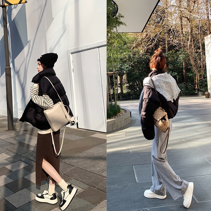 Ddmysports Premium Leather Edition Grape Mom Same Style Age Reducing Round Ead Versatile Strap Thick Bottom Casual White Women S Board Shoes OUTDOOR