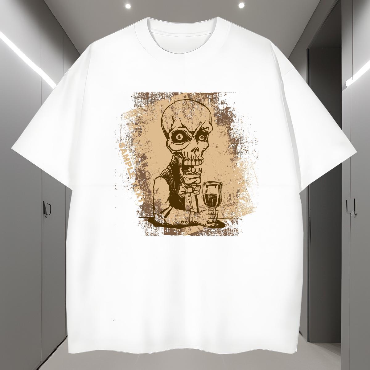 Loose T shirt 100% Cotton 230g skull Anime Printing Street Skull O-Neck Short Sleeve Men Tshirts New Tees Shirts