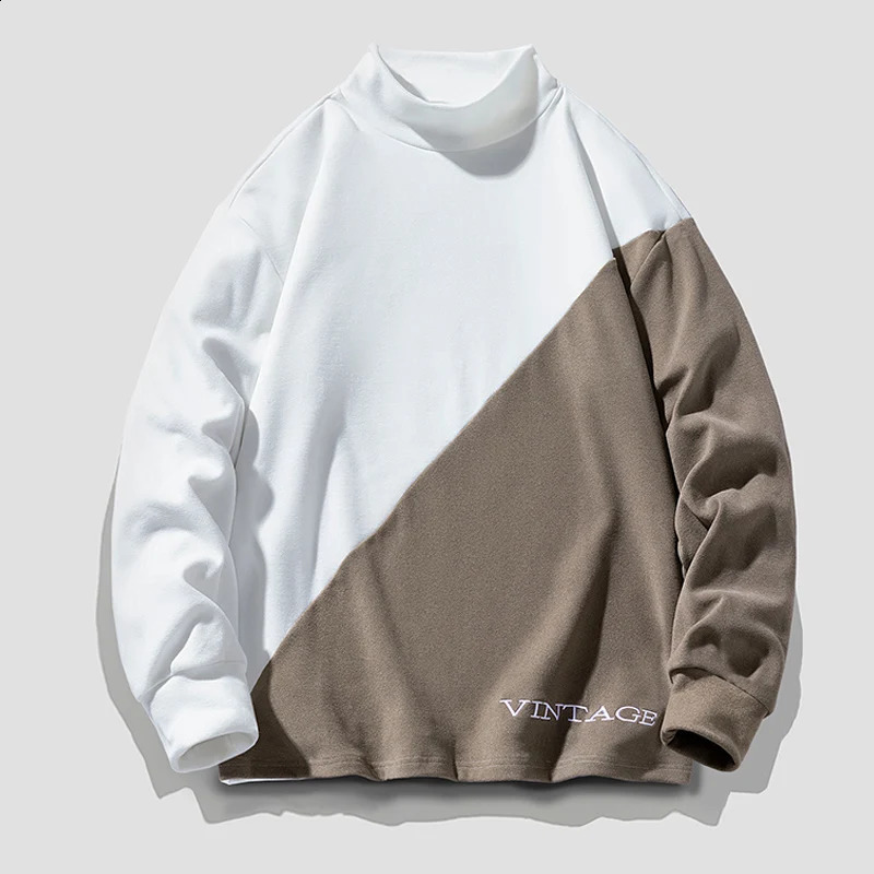 Letter Embroidery Mens Clothing Half High Collar Contrast Color Pullover Lantern Long Sleeve Loose Hoodies Autumn Winter Tops 240823