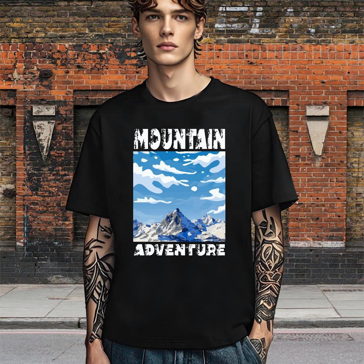 Cool T Shirt For Man 230g 100% Cotton mountains Street wear Hip Hop Plus Size Cartoon Breathable Short Sleeve Men Clothes T-Shirt DIY Customized Tshir