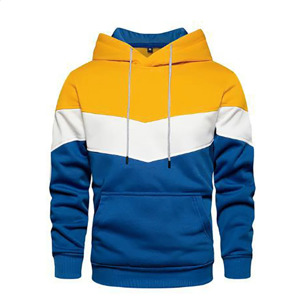 Mens hooded sweatshirt patch work outdoor sportswear street fashion mens wool pocket autumn and winter tricolor 240822