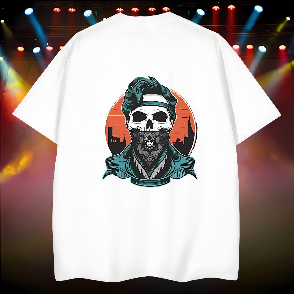Comfortable Men T Shirts 230g Pure Cotton skull Casual Beach DIY Printed Breathable Short Sleeve Men Tees 2024 Tees Shirts