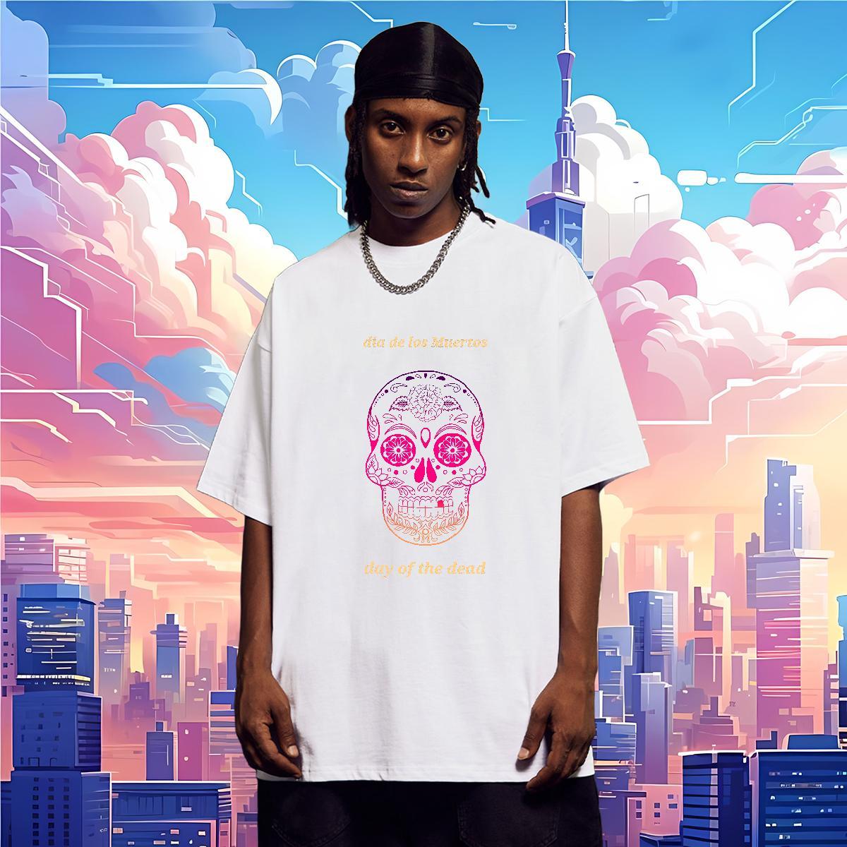 TOP Quality T Shirt For Man 230g 100% Cotton skull Hip Hop Street Customized Breathable Crew Neck Men Clothes T-Shirt 2024 New Polos