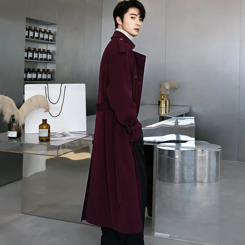 Autumn Winter Mens Trench Wine Jackets for Men Smart Casual Coat Double Breasted British Style Daily Windbreaker Outwear 240822