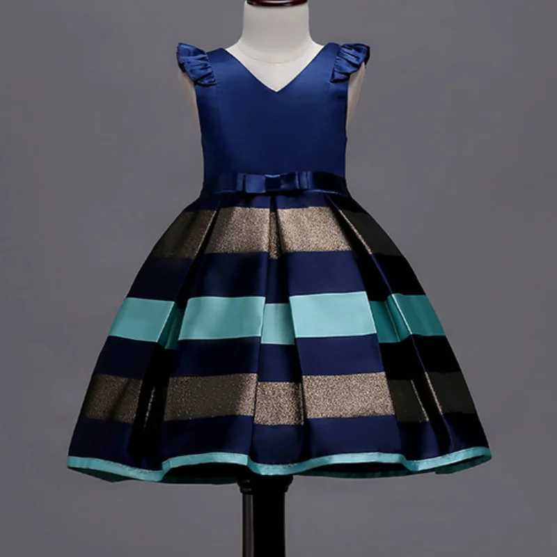 New Girl Striped Small Sleeves Bow Colorful Dress Birthday Party Flowers Boy Sweet Cute Dress W240823