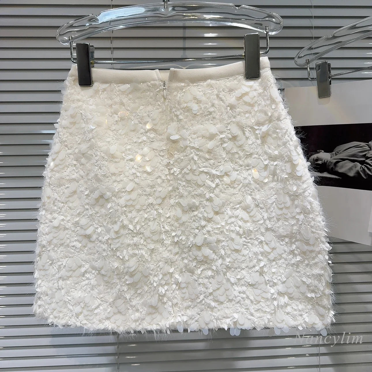 autumn chic sequin tweed warm celebrity short skirt elegant white dress 240822