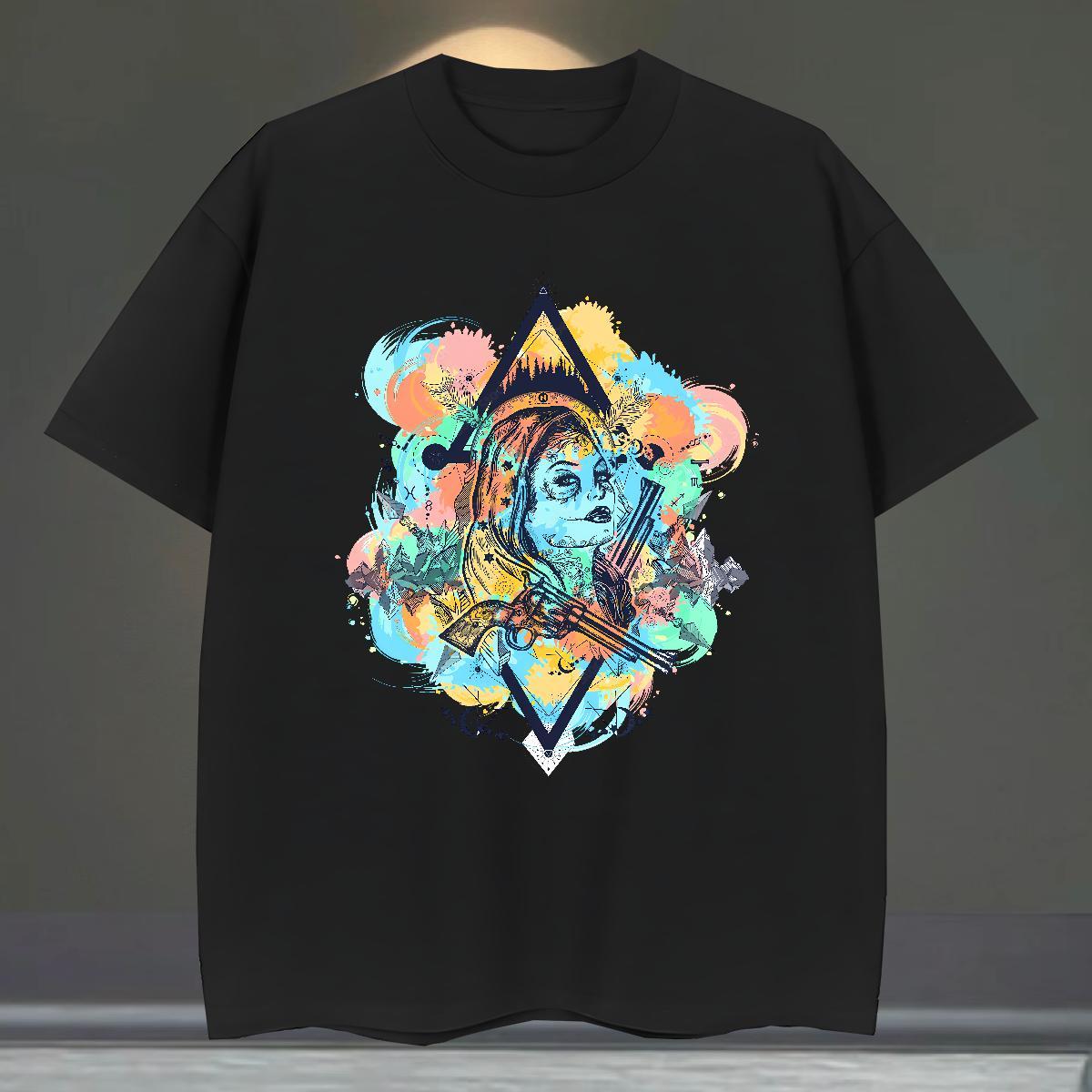 TOP Quality T-Shirts 230g 100% Cotton eye of the devil Street Floral Print O-Neck Short Sleeve Men Tops Tees New Tees Shirts