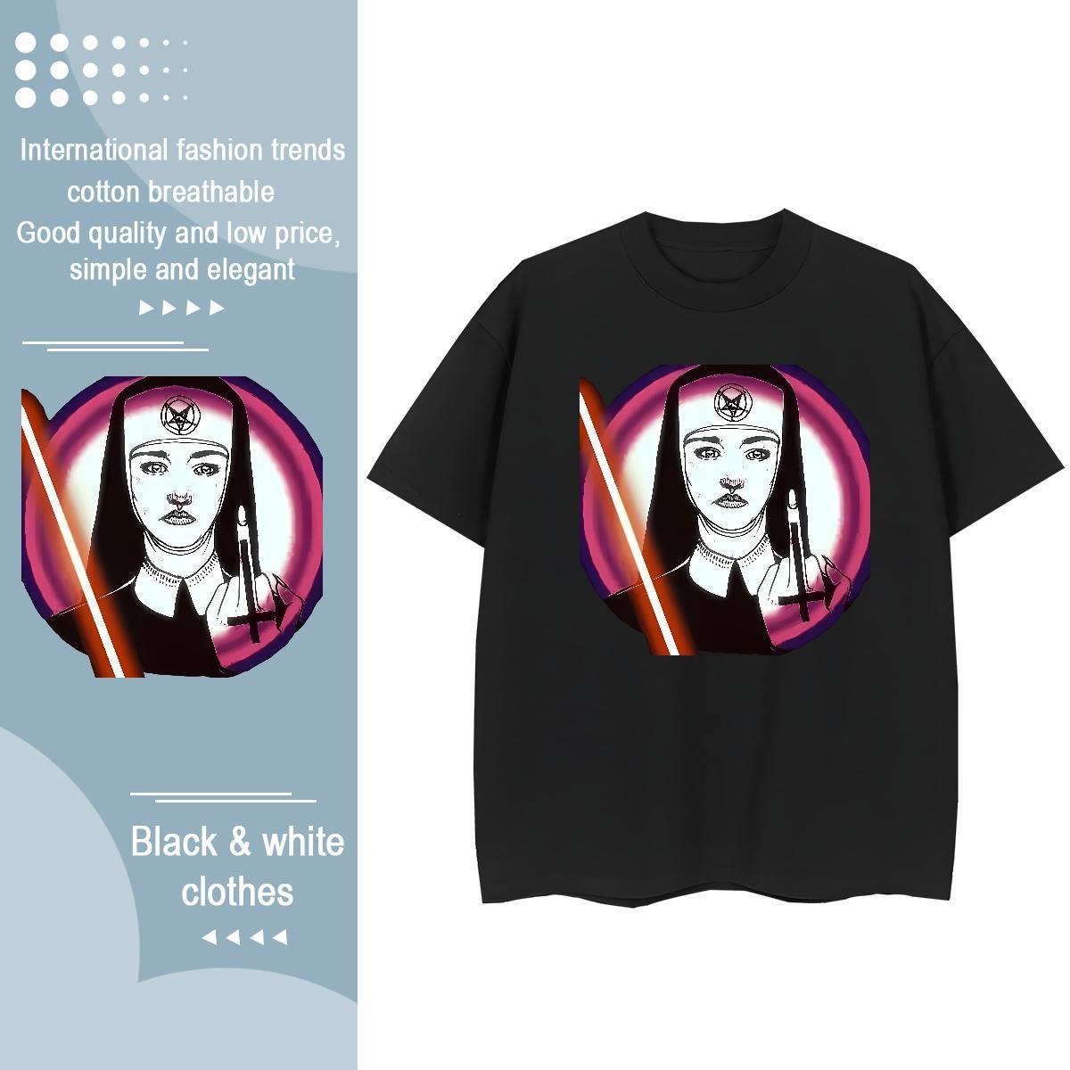 Designer Women Tees 230g Pure Cotton nun Home Outdoor T shirt Round Neck Short Sleeve Cartoon Floral Printing Tops