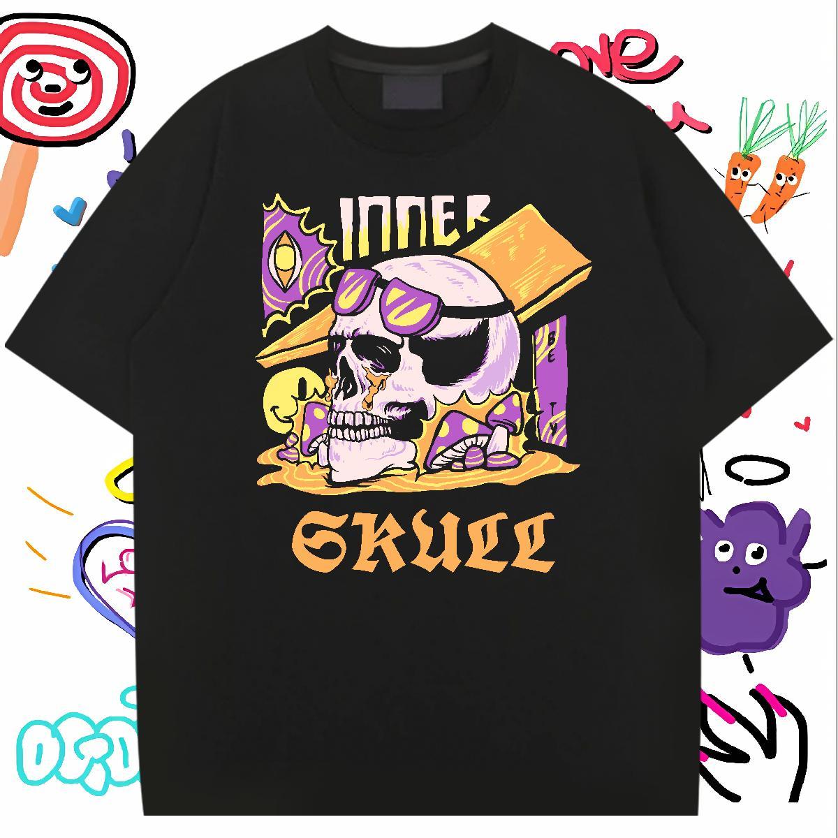 Brand Men T Shirts 100% Cotton 230g skull High Street Hip Hop Asian Size O Neck Short Sleeves Tshirt for Man Woman Customized Tees