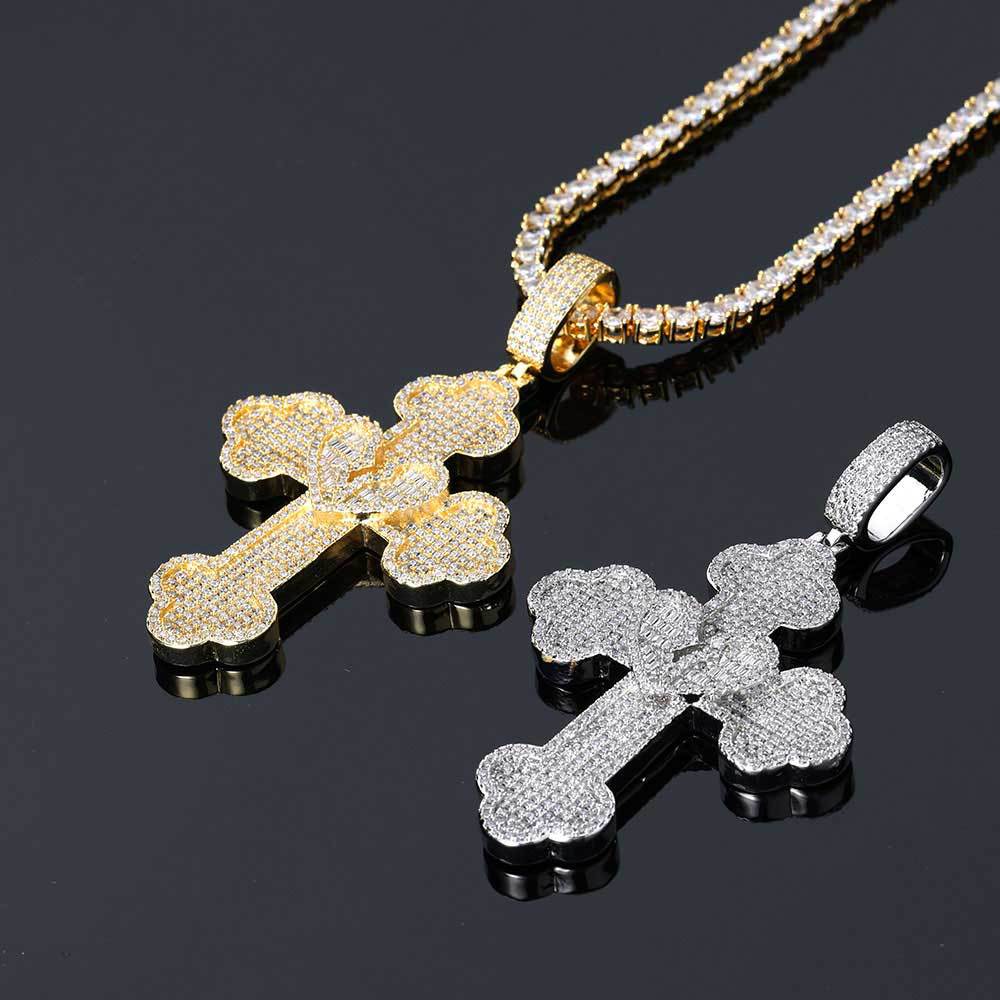 Hip Hop Heartbreak Cross Cross Pendant Necklace TopBling Zircon White Gold Plated Religious Jewelry